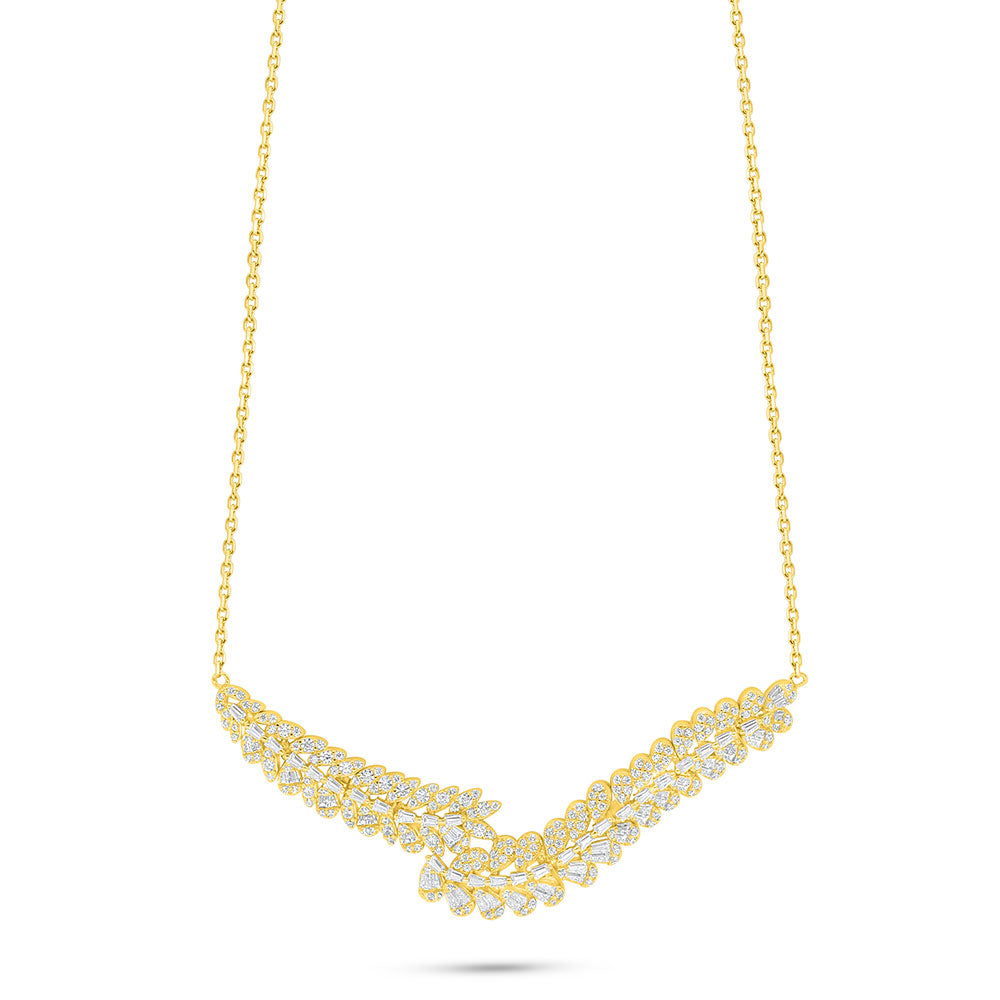 Sterling Silver 925 Necklace Golden Plated Embedded With White Zircon
