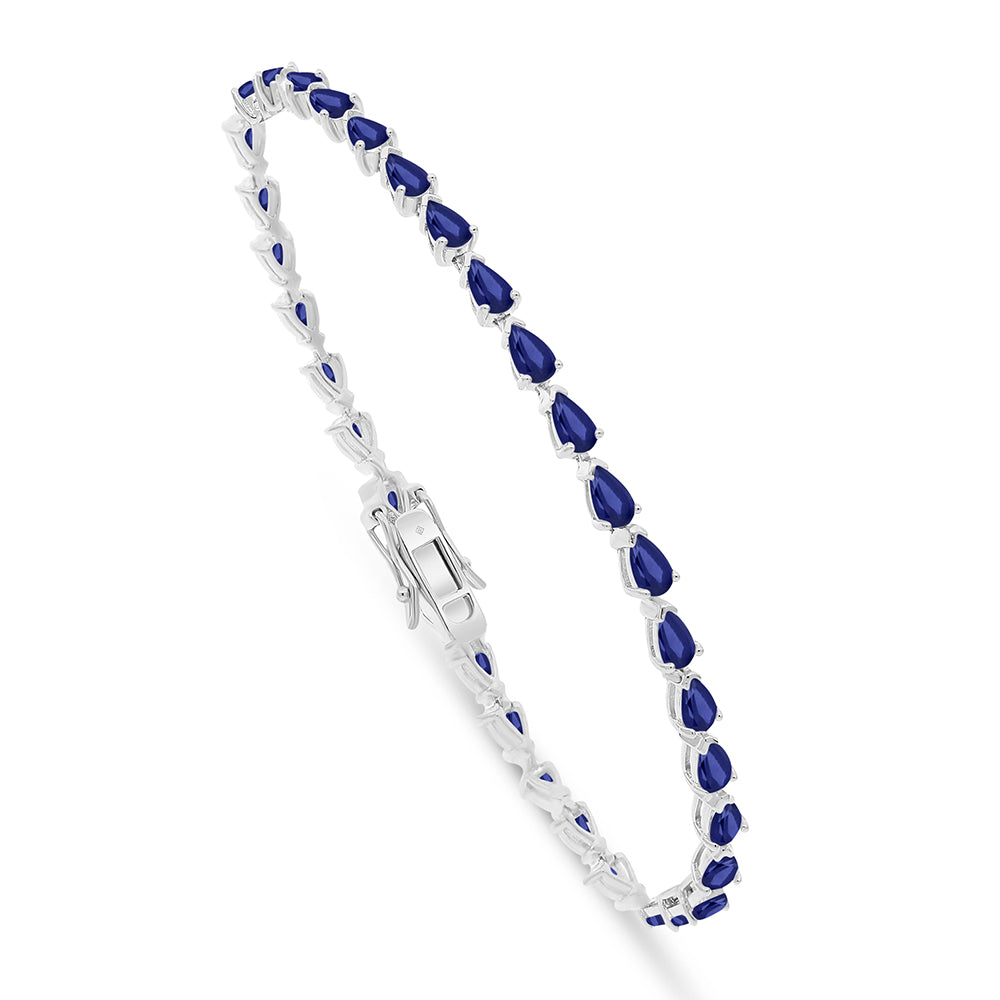 Sterling Silver 925 Bracelet Rhodium Plated Embedded With Sapphire Corundum