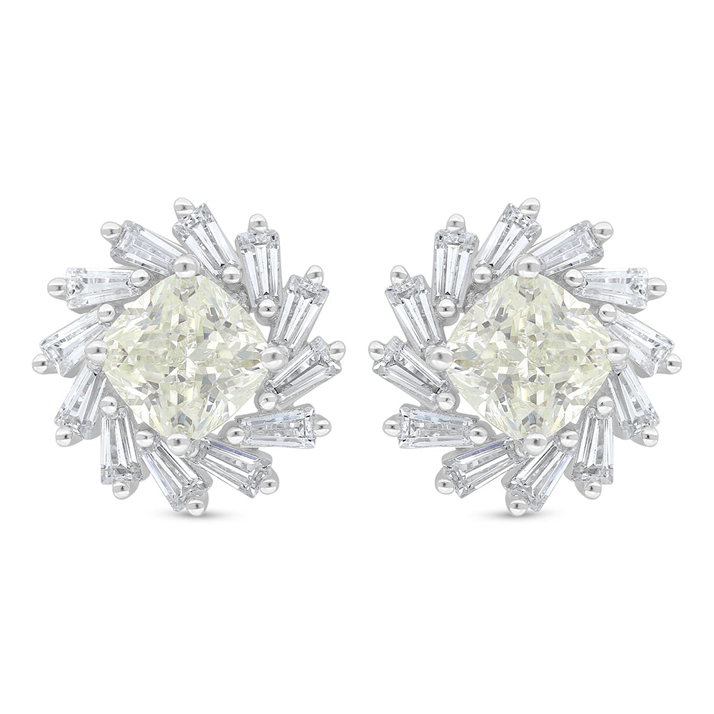 Sterling Silver 925 Earring Rhodium Plated Embedded With Diamond Zircon And White Zircon