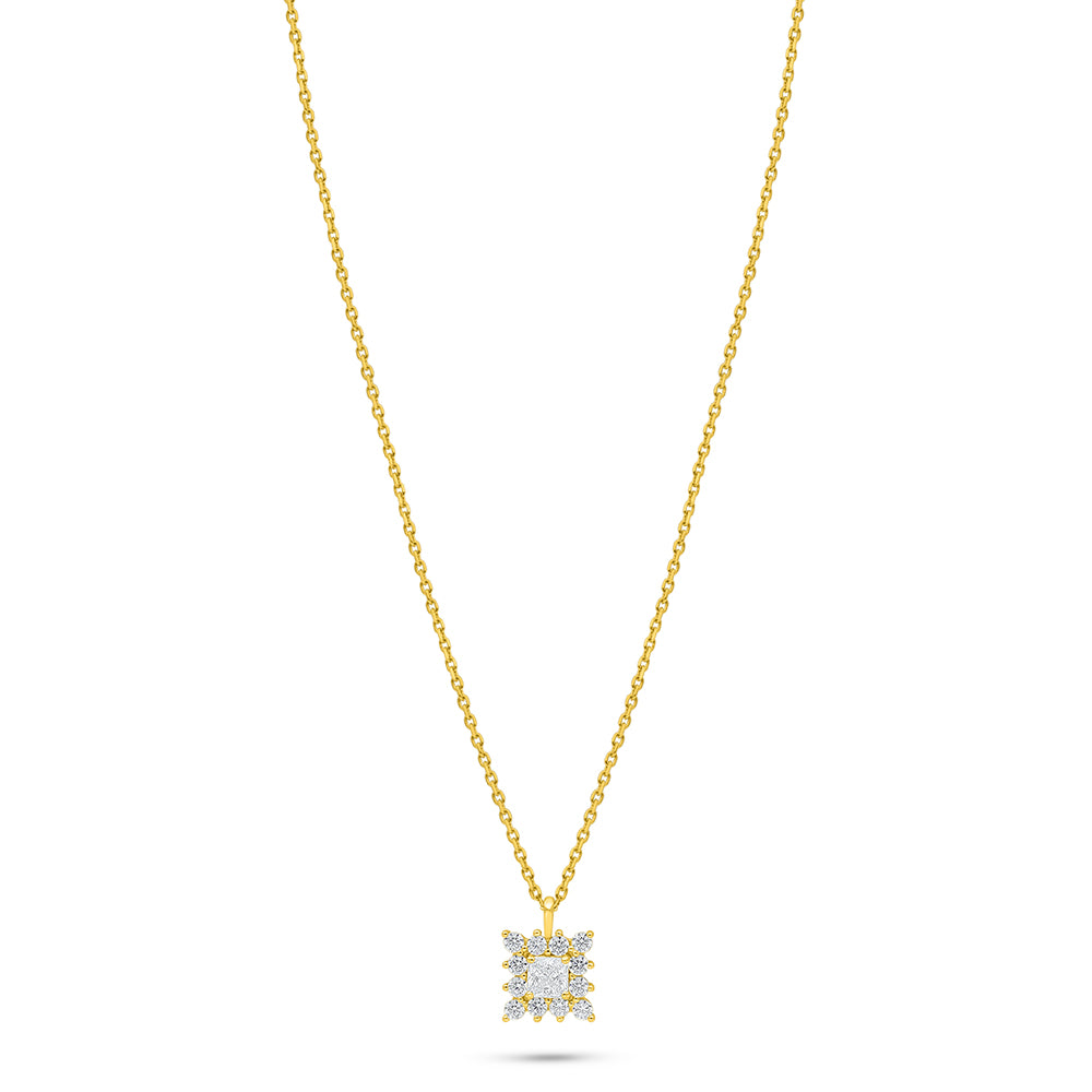 Sterling Silver 925 Necklace Golden Plated Embedded With Diamond Zircon And White Zircon