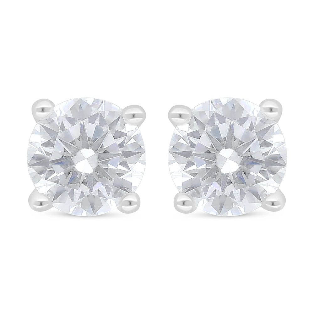 Sterling Silver 925 Earring Rhodium Plated Embedded With White Zircon