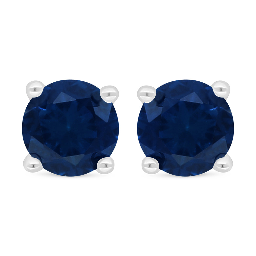 Sterling Silver 925 Earring Rhodium Plated Embedded With Sapphire Corundum