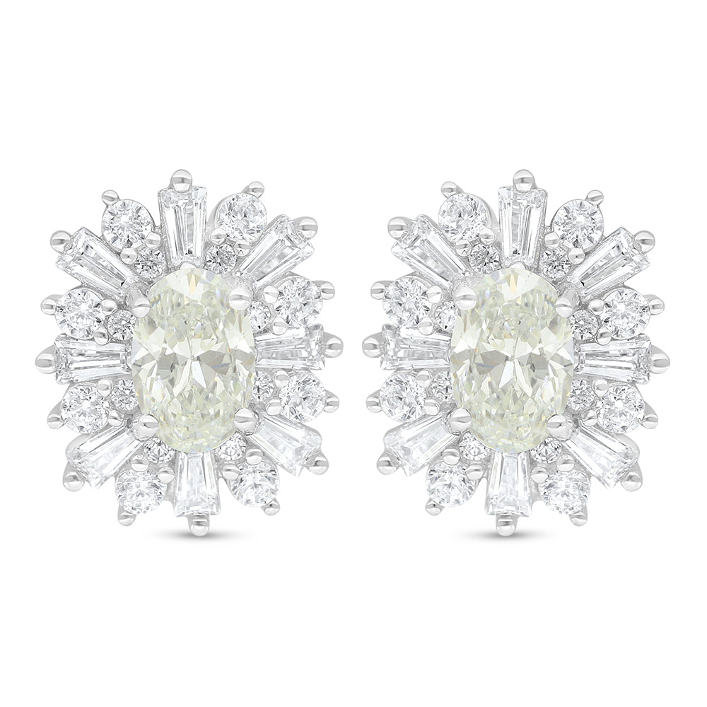 Sterling Silver 925 Earring Rhodium Plated Embedded With Diamond Zircon And White Zircon