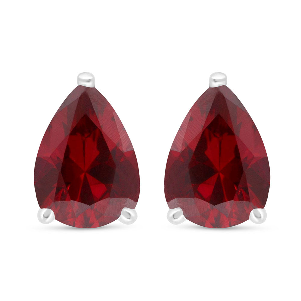 Sterling Silver 925 Earring Rhodium Plated Embedded With Ruby Corundum