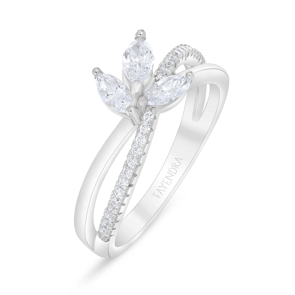 خاتم من الفضة الخالصة عيار 925 مطلي روديوم مرصع فص ابيض