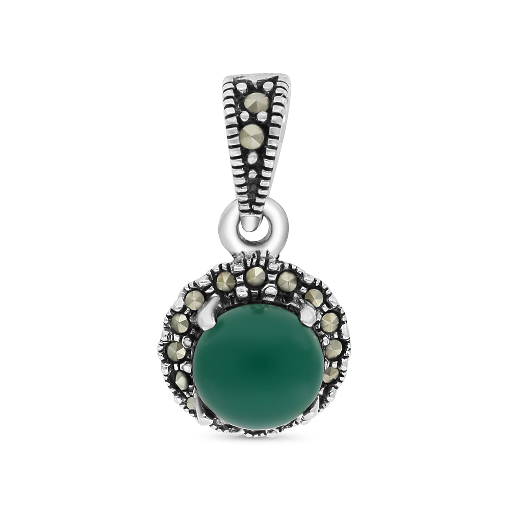 قلاده من الفضة الخالصة عيار 925 مرصعه احجار عقيق جاد اخضر طبيعي و ماركسايت