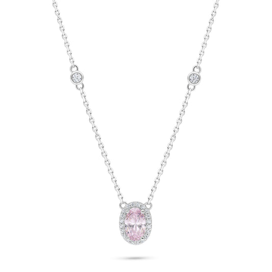 عقد من الفضة الخالصة عيار 925 مطلي روديوم مرصع زركون بنك و فص ابيض