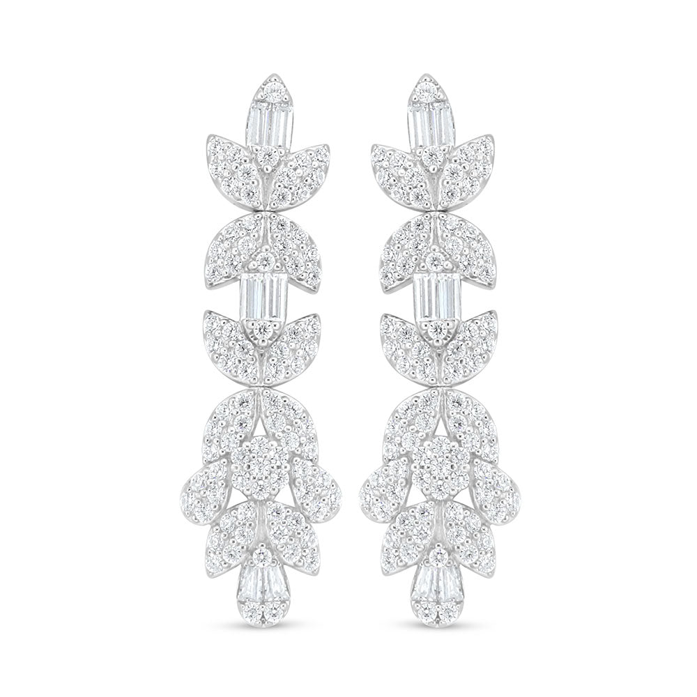 Sterling Silver 925 Earring Rhodium Plated Embedded With White Zircon