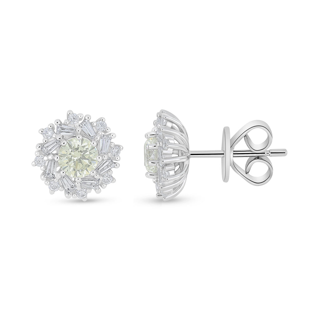 Sterling Silver 925 Earring Rhodium Plated Embedded With Diamond Zircon And White Zircon