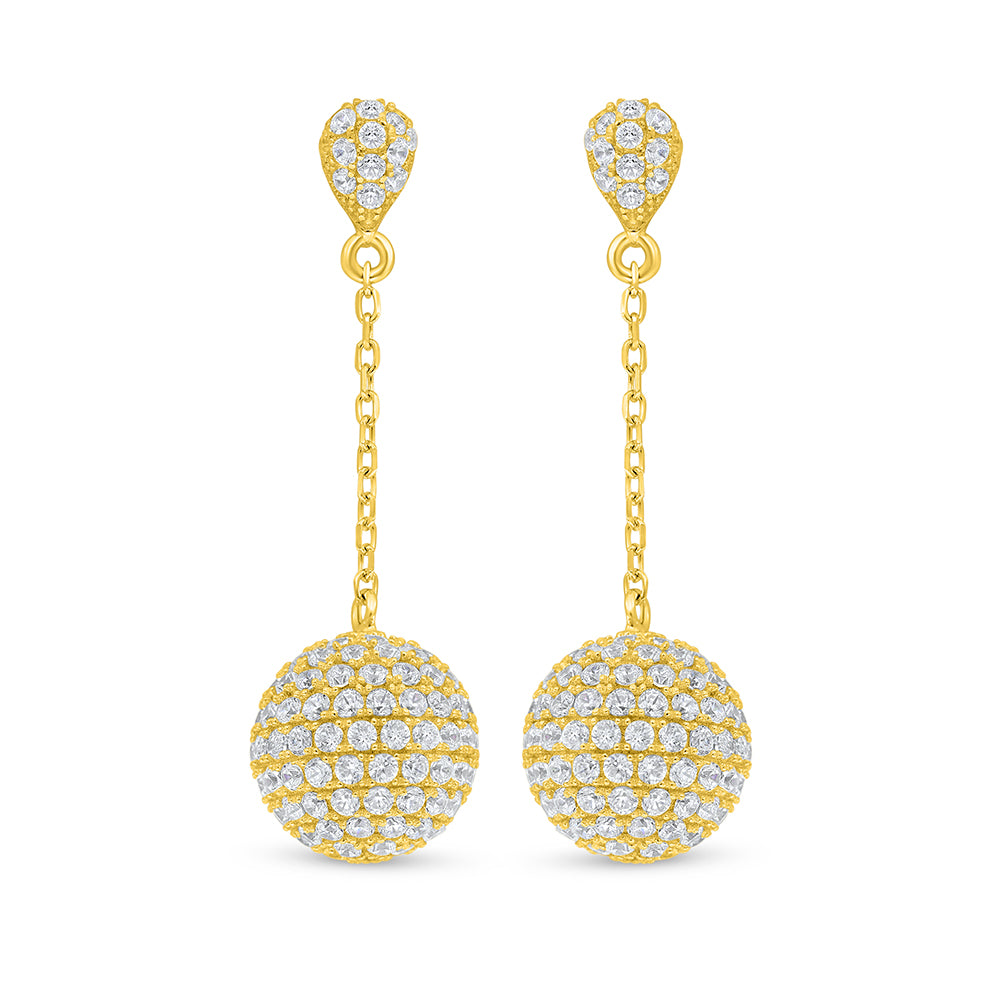 Sterling Silver 925 Earring Golden Plated Embedded With White Zircon