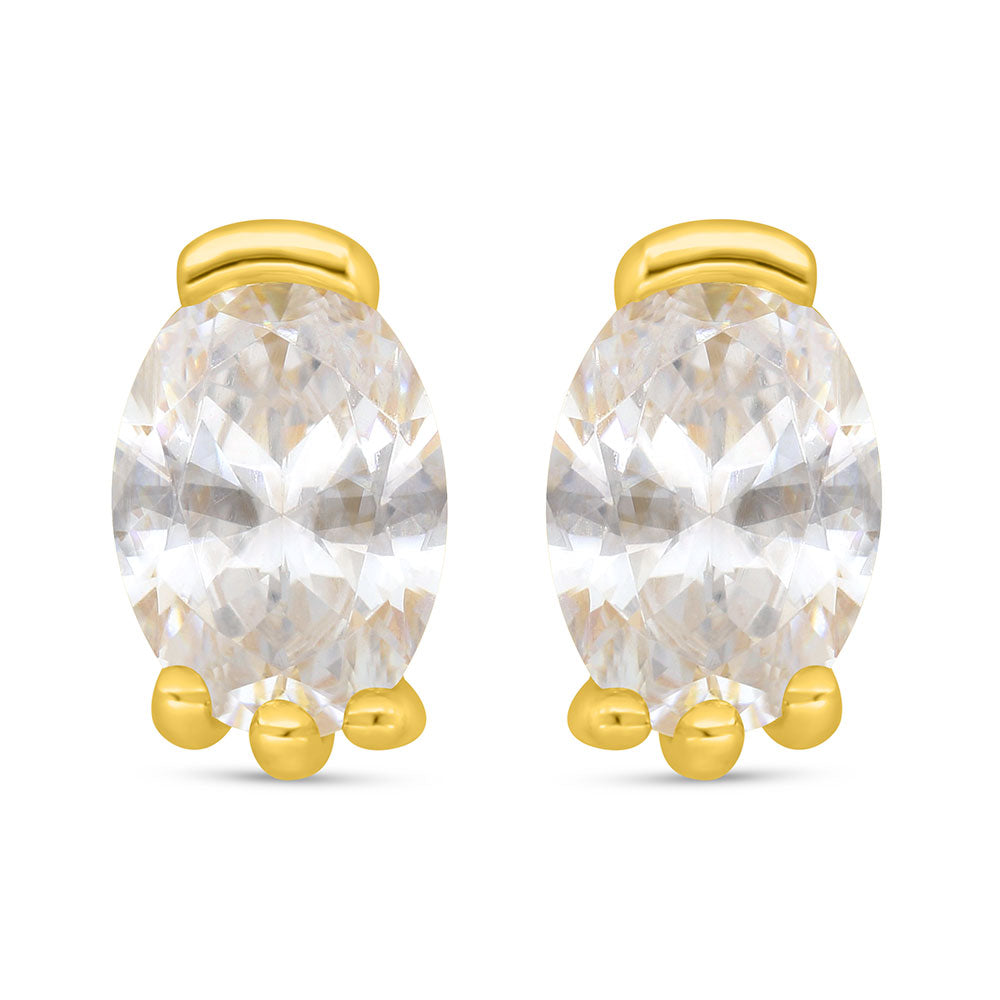 Sterling Silver 925 Earring Golden Plated Embedded With White Zircon