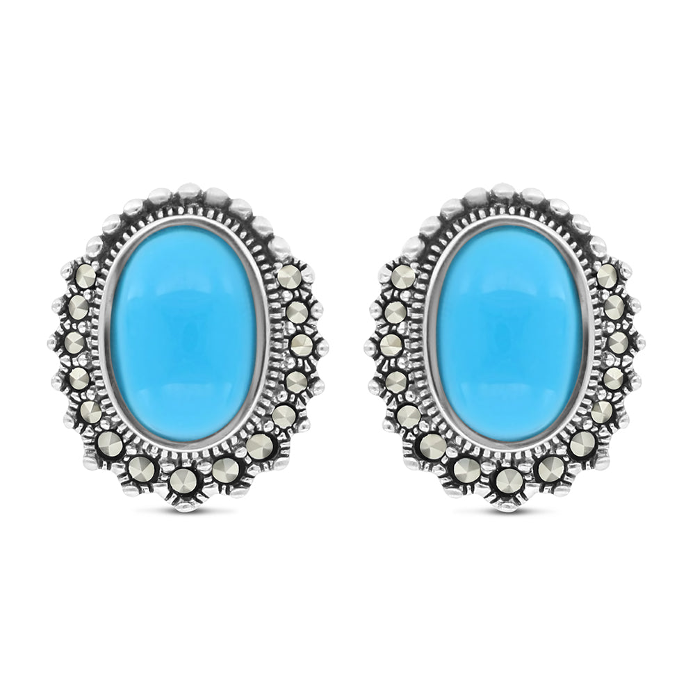 اقراط من الفضة الخالصة عيار 925 مرصعه احجار فيروز معالج و ماركسايت