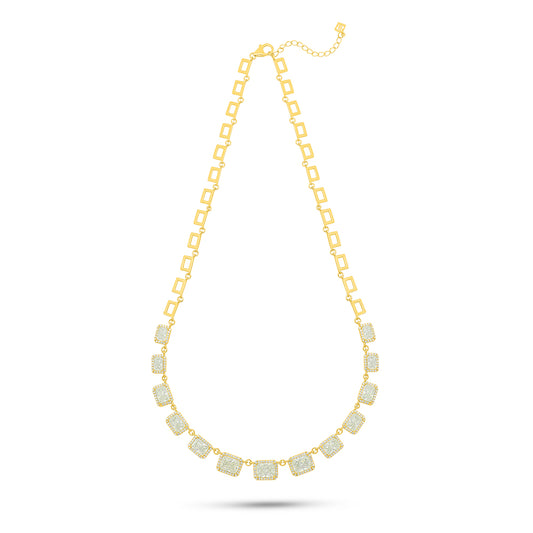 Sterling Silver 925 Necklace Golden Plated Embedded With Yellow Diamond And White Zircon