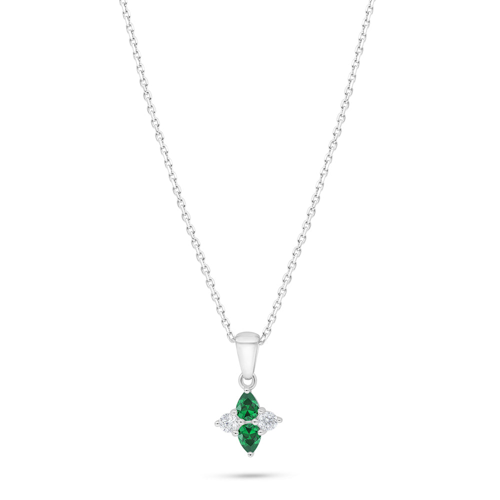 Sterling Silver 925 Necklace Rhodium Plated Embedded With Emerald Zircon And White Zircon