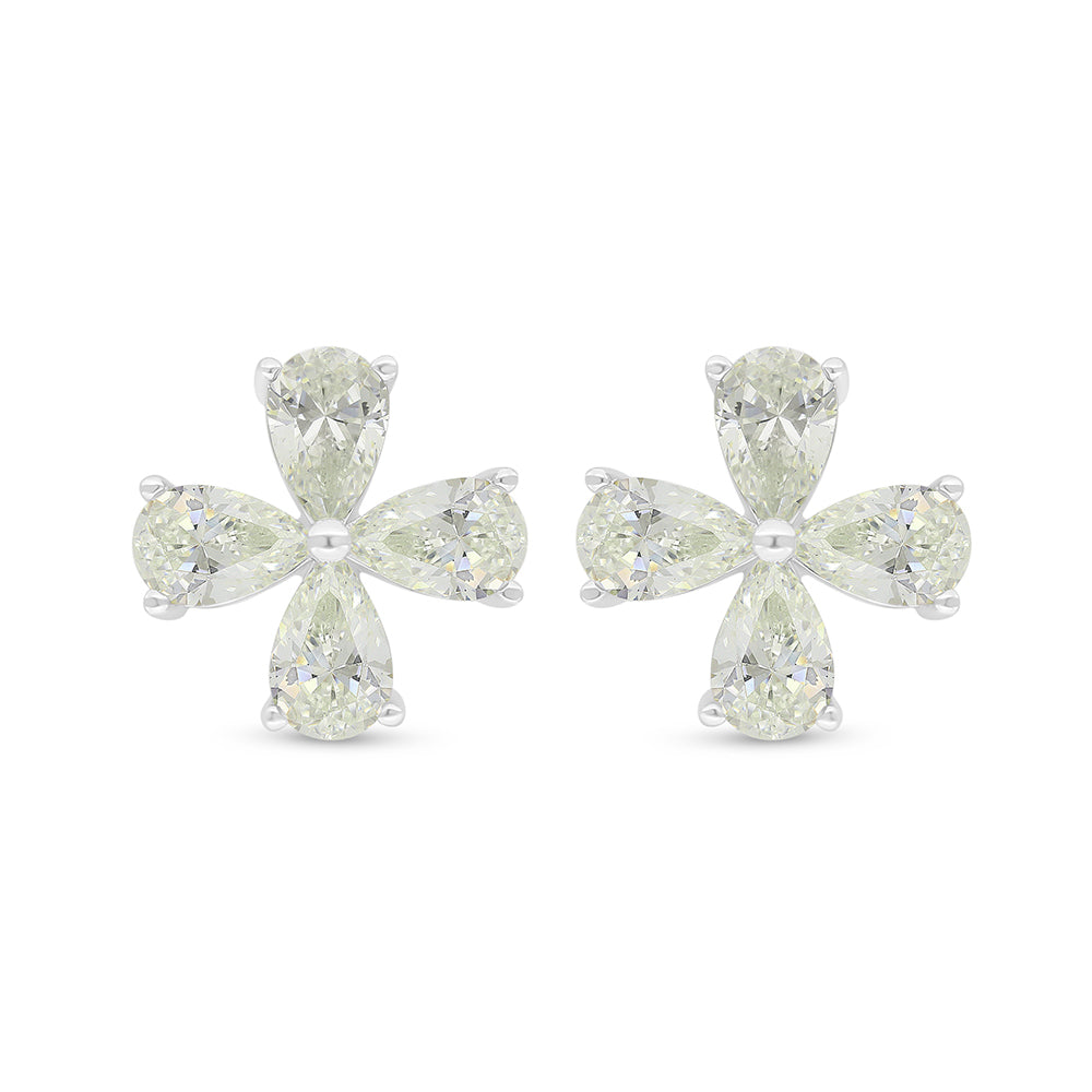 Sterling Silver 925 Earring Rhodium Plated Embedded With Yellow Diamond