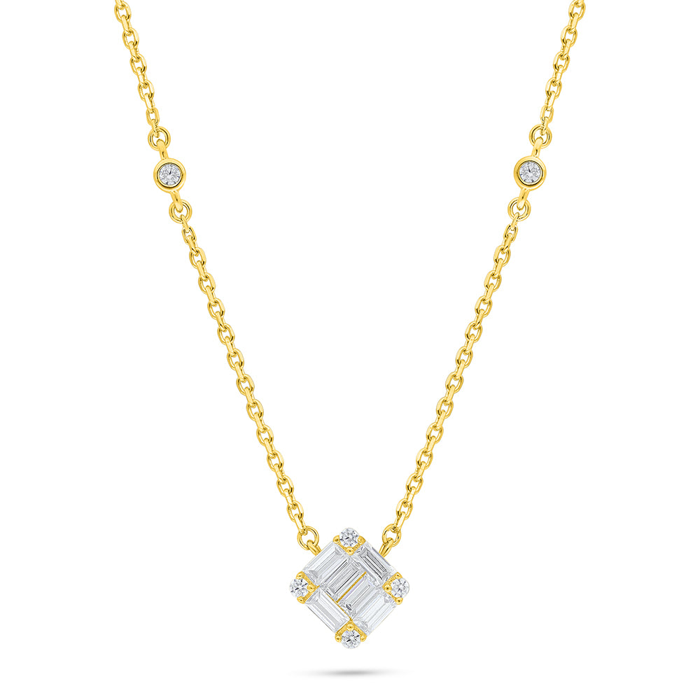 Sterling Silver 925 Necklace Golden Plated Embedded With White Zircon