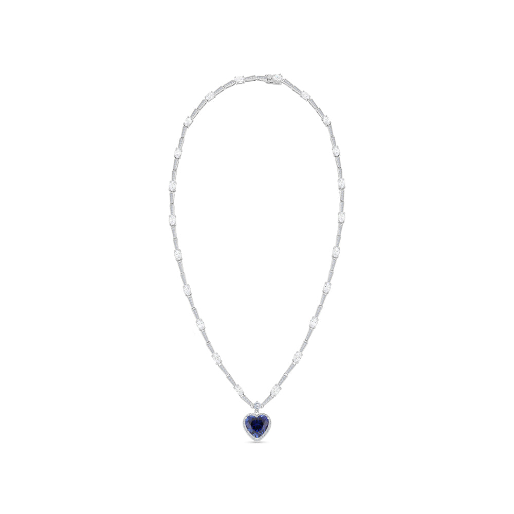 طقم من الفضة الخالصة عيار 925 مطلي روديوم مرصع زفير كروندوم و فص ابيض