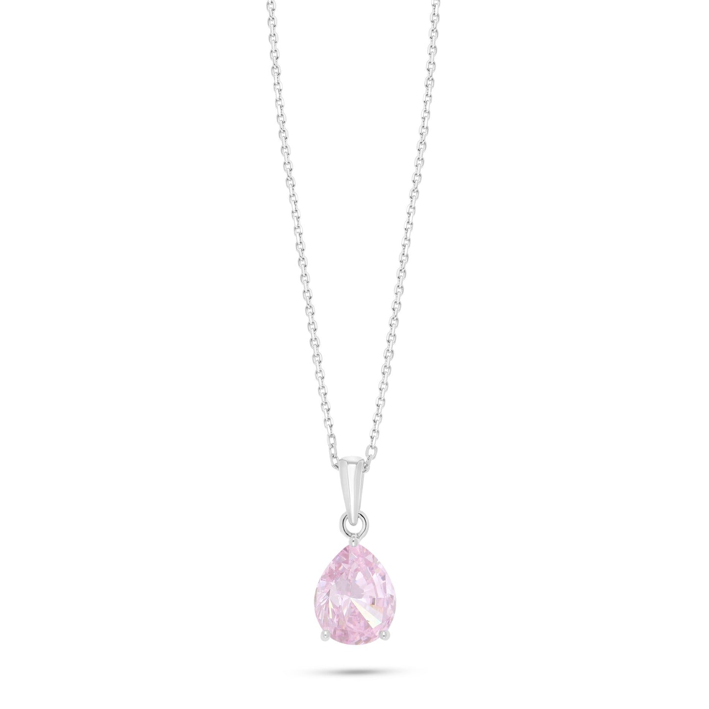 Sterling Silver 925 Necklace Rhodium Plated Embedded With pink Zircon