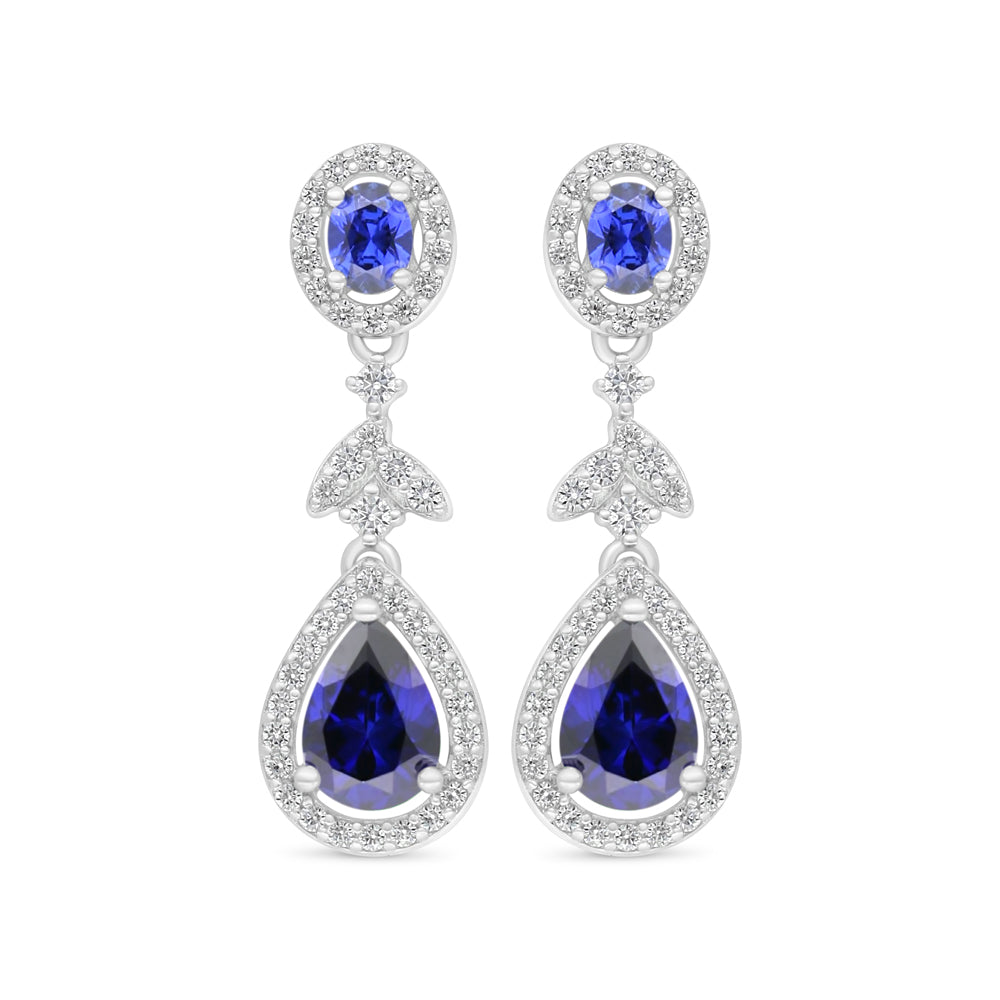 Sterling Silver 925 Earring Rhodium Plated Embedded With Sapphire Corundum And White Zircon