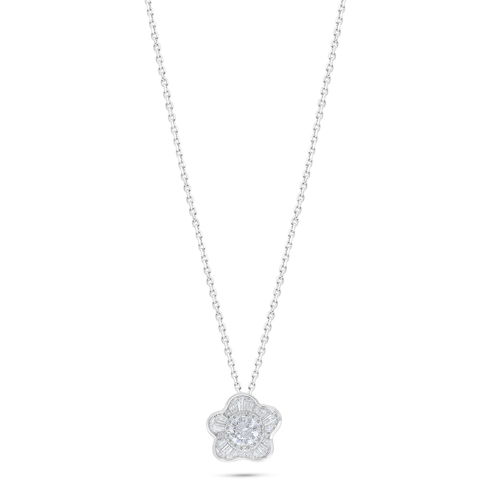 Sterling Silver 925 Necklace Rhodium Plated Embedded With White Zircon