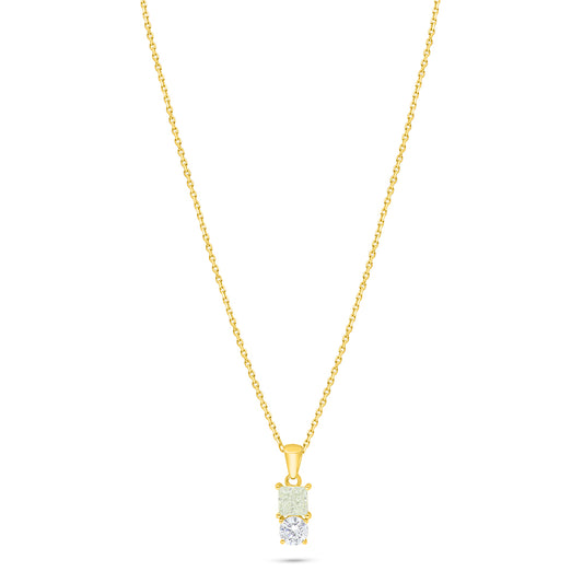 عقد من الفضة الخالصة عيار 925 مطلي ذهبي مرصع بالزركون الكناري الالماسي و فص ابيض