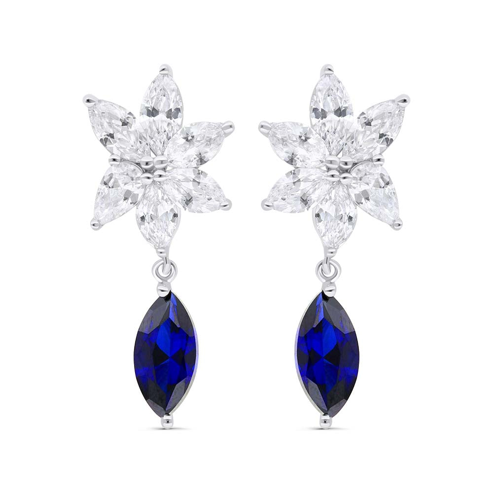 اقراط من الفضة الخالصة عيار 925 مطلية روديوم مرصعة زفير كروندوم و فص ابيض