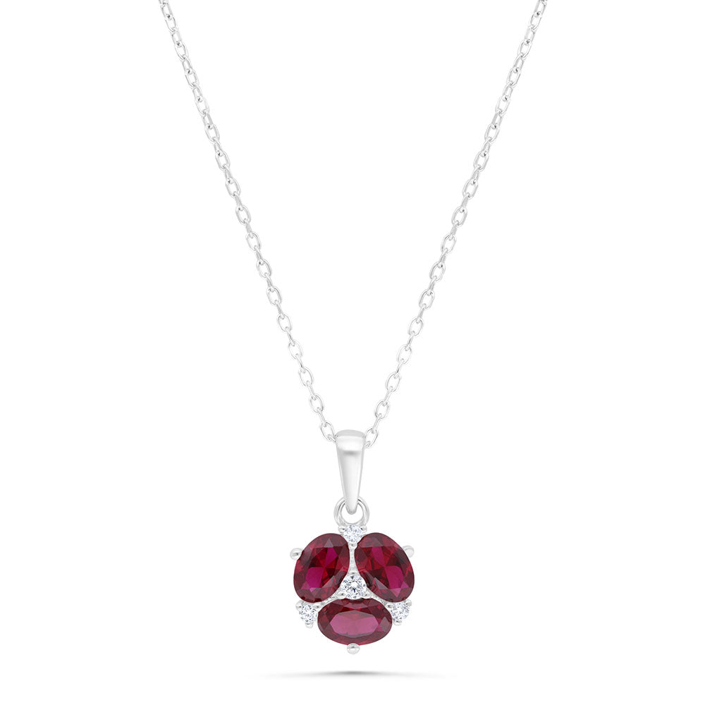 Sterling Silver 925 Necklace Rhodium Plated Embedded With Ruby Corundum And White Zircon