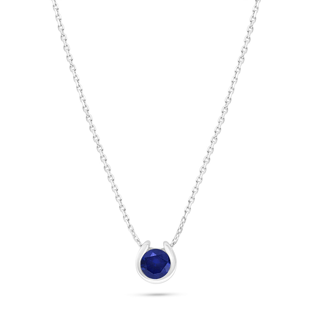 Sterling Silver 925 Necklace Rhodium Plated Embedded With Sapphire Corundum