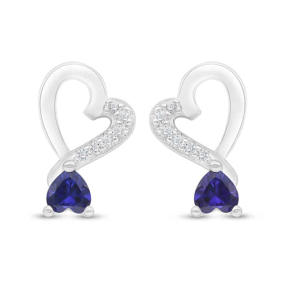 Sterling Silver 925 Earring Rhodium Plated Embedded With Sapphire Corundum And White Zircon