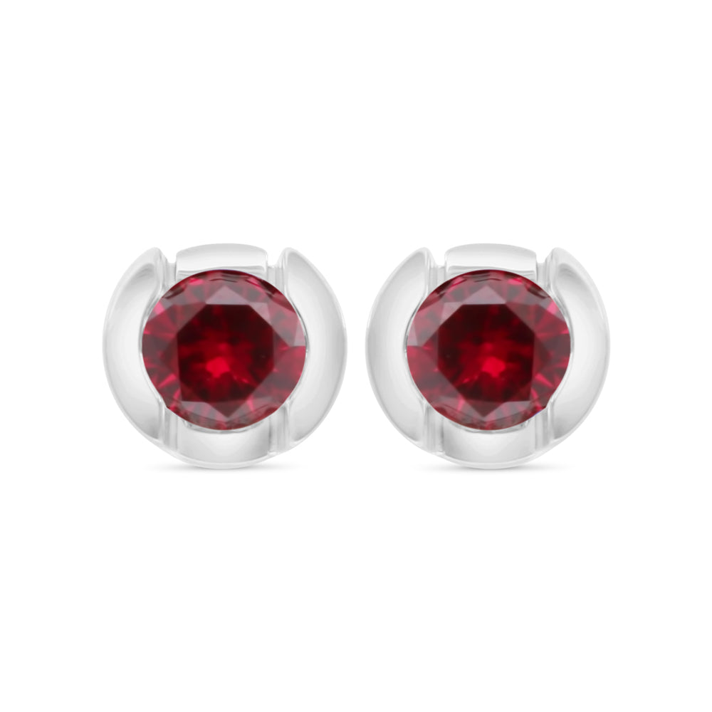 Sterling Silver 925 Earring Rhodium Plated Embedded With Ruby Corundum