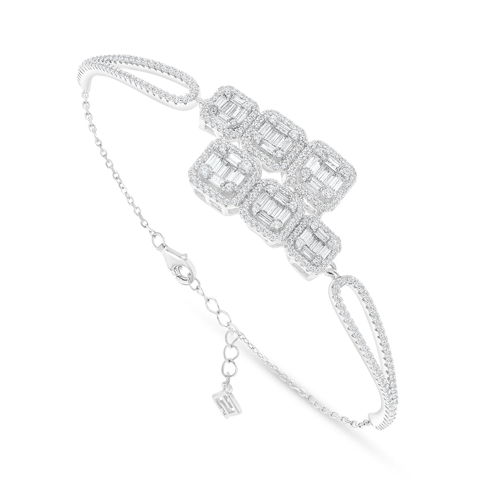 Sterling Silver 925 Bracelet Rhodium Plated Embedded With White Zircon