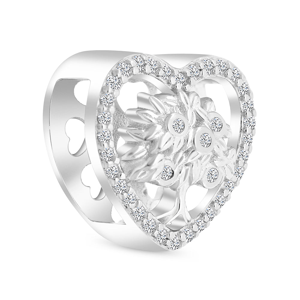 Sterling Silver 925 CHARM Rhodium Plated Embedded With White CZ