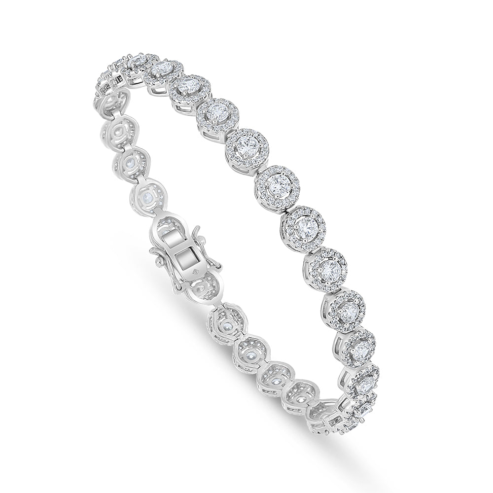 Sterling Silver 925 Bracelet Rhodium Plated Embedded With White Zircon