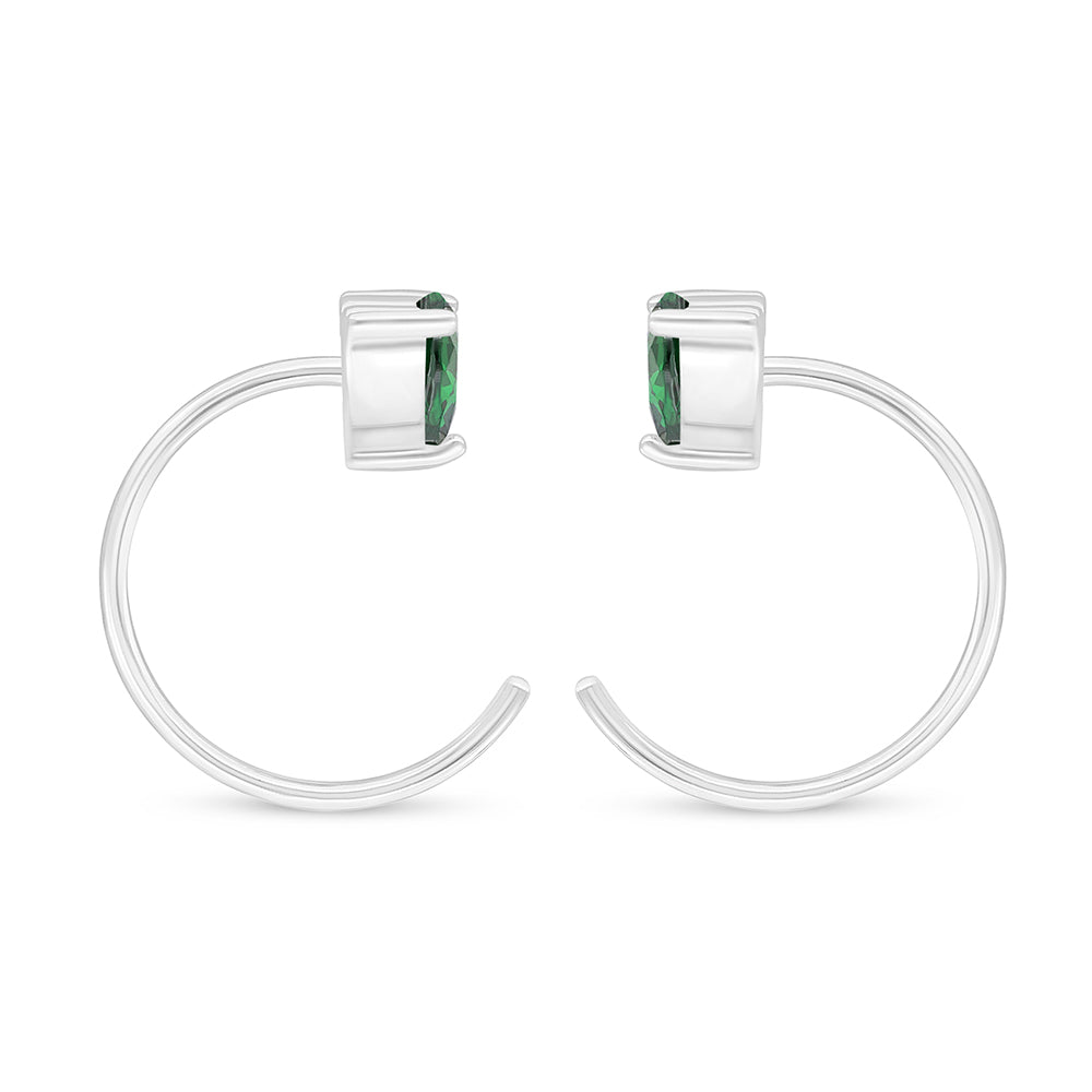 Sterling Silver 925 Earring Rhodium Plated Embedded With Emerald Zircon