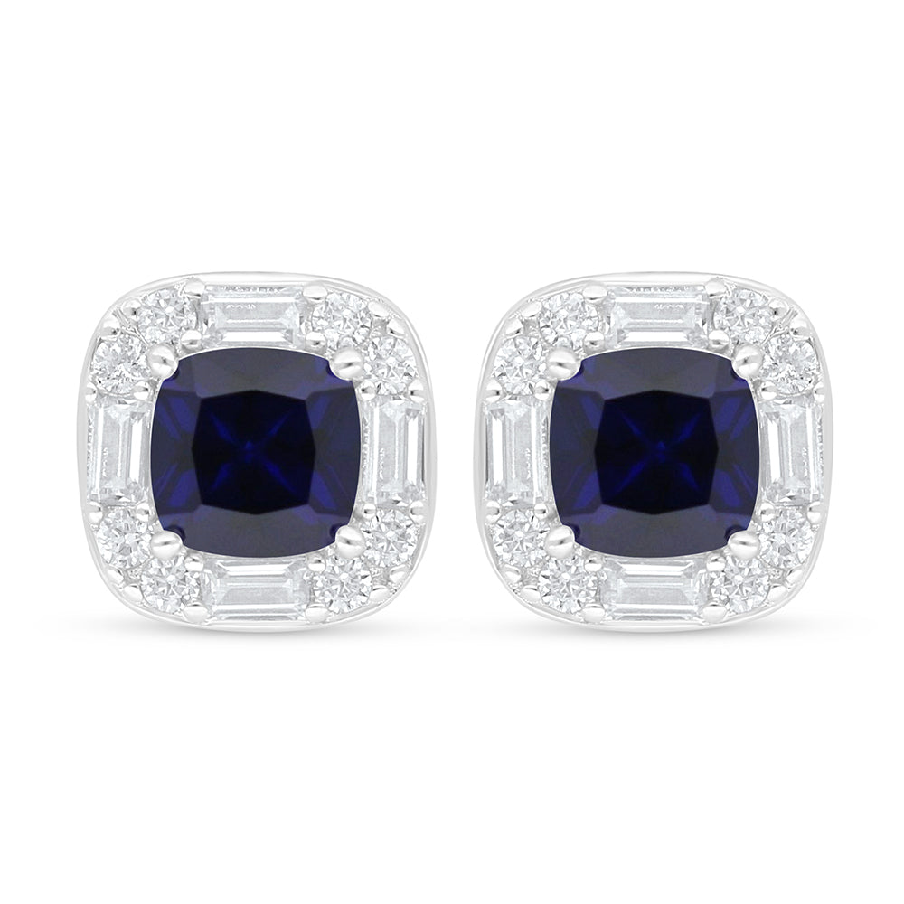 اقراط من الفضة الخالصة عيار 925 مطلية روديوم مرصعة زفير كروندوم و فص ابيض