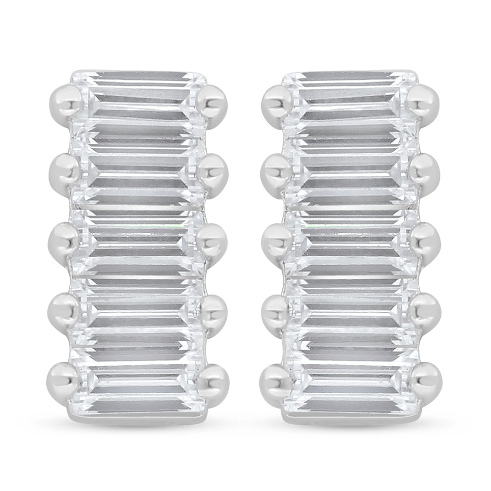 Sterling Silver 925 Earring Rhodium Plated Embedded With White Zircon