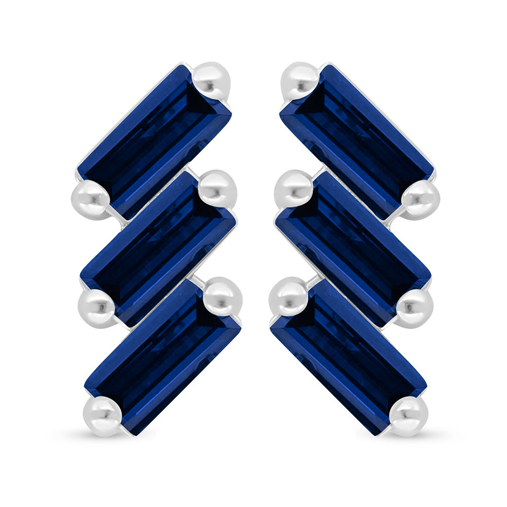 Sterling Silver 925 Earring Rhodium Plated Embedded With Sapphire Corundum