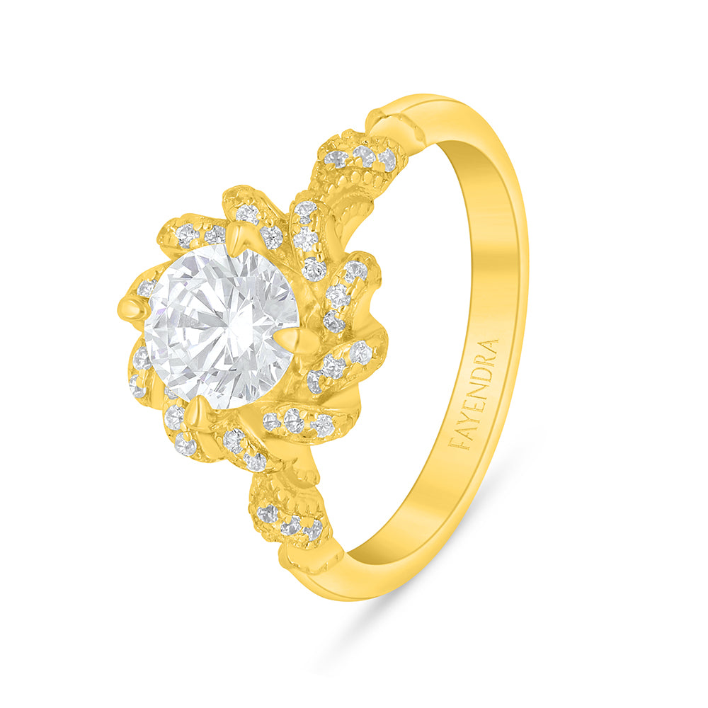 Sterling Silver 925 Ring Golden Plated Embedded With White Zircon