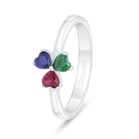Sterling Silver 925 Ring Rhodium Plated Embedded With Emerald Zircon And Sapphire Corundum And Ruby Corundum