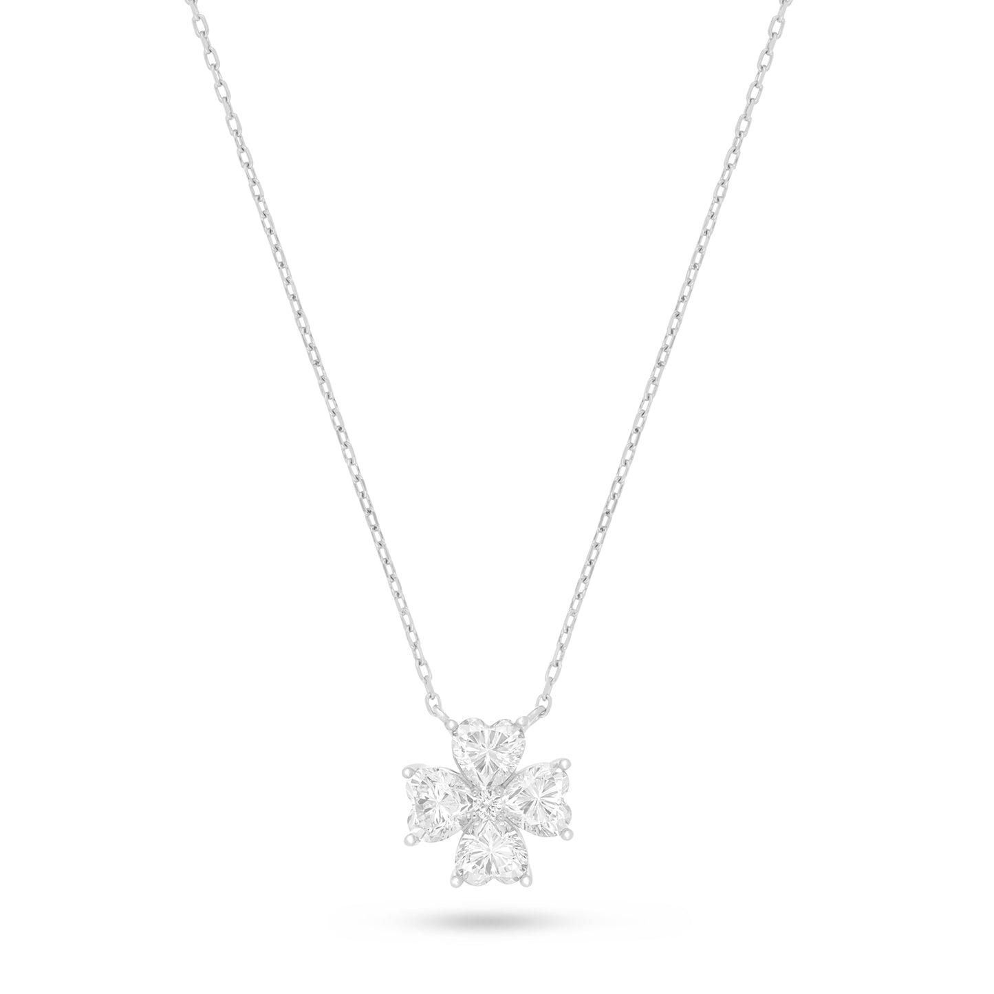 Sterling Silver 925 Necklace Rhodium Plated Embedded With White Zircon