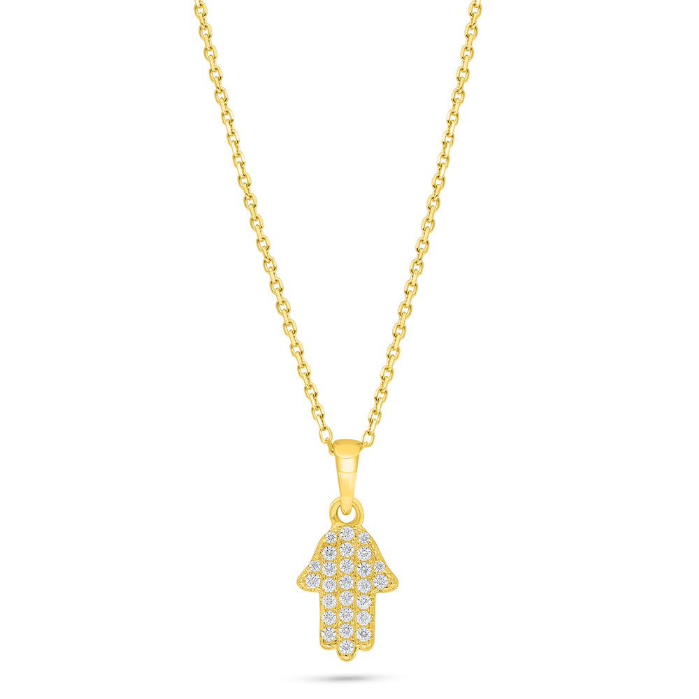 عقد من الفضة الخالصة عيار 925 مطلي ذهبي مرصع فص ابيض