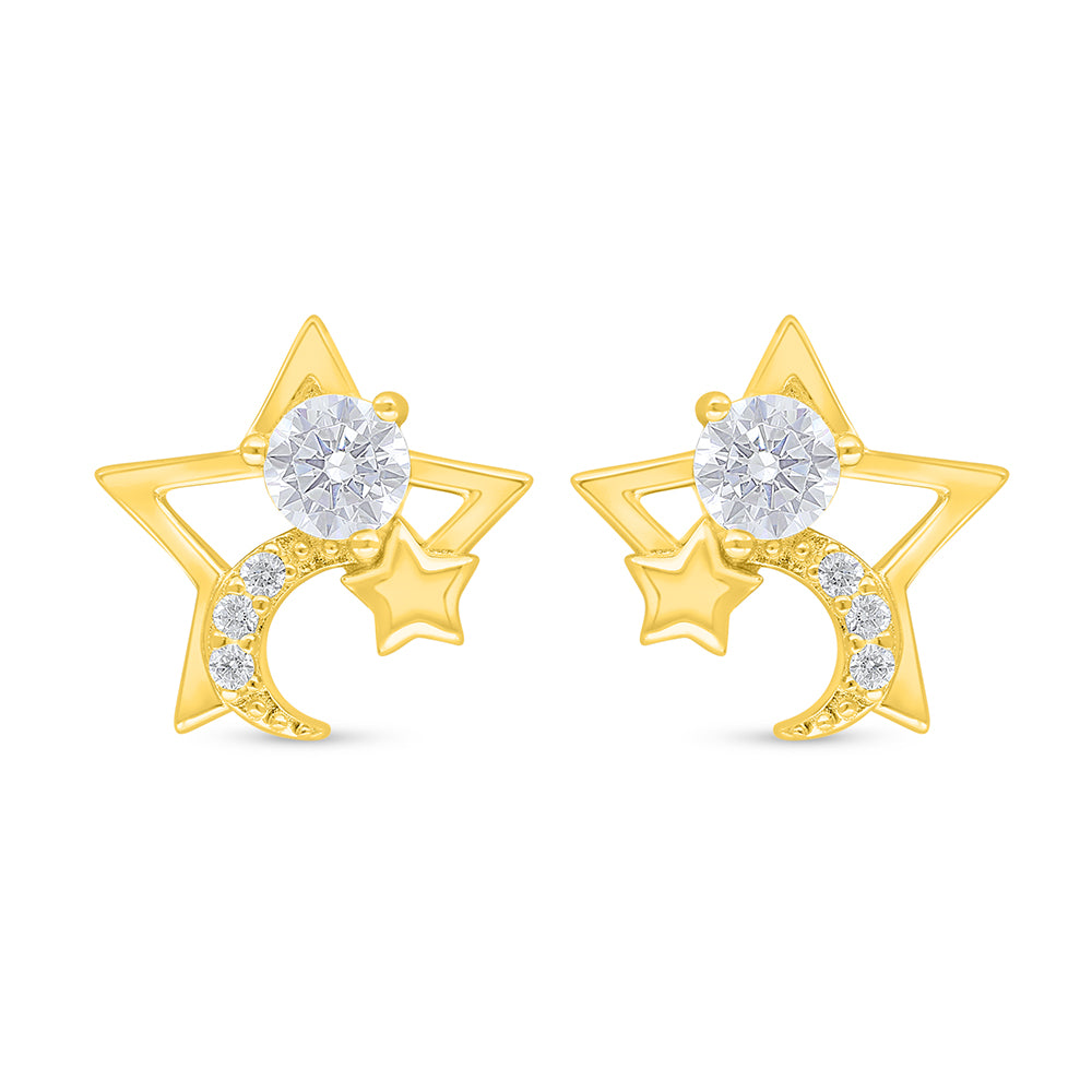 Sterling Silver 925 Earring Golden Plated Embedded With White Zircon