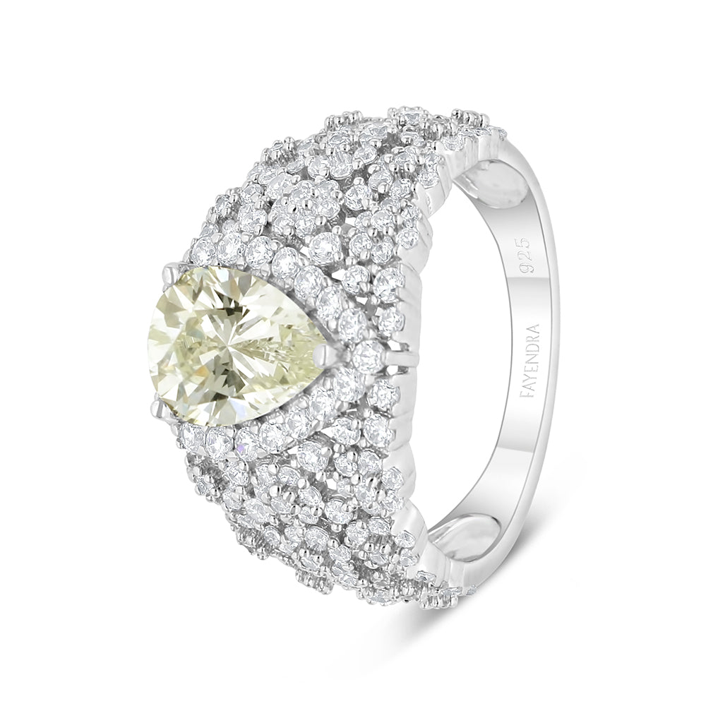Sterling Silver 925 SET Rhodium Plated Embedded With Yellow Diamond And White Zircon