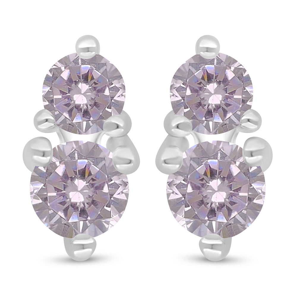 Sterling Silver 925 Earring Rhodium Plated Embedded With Pink Zircon