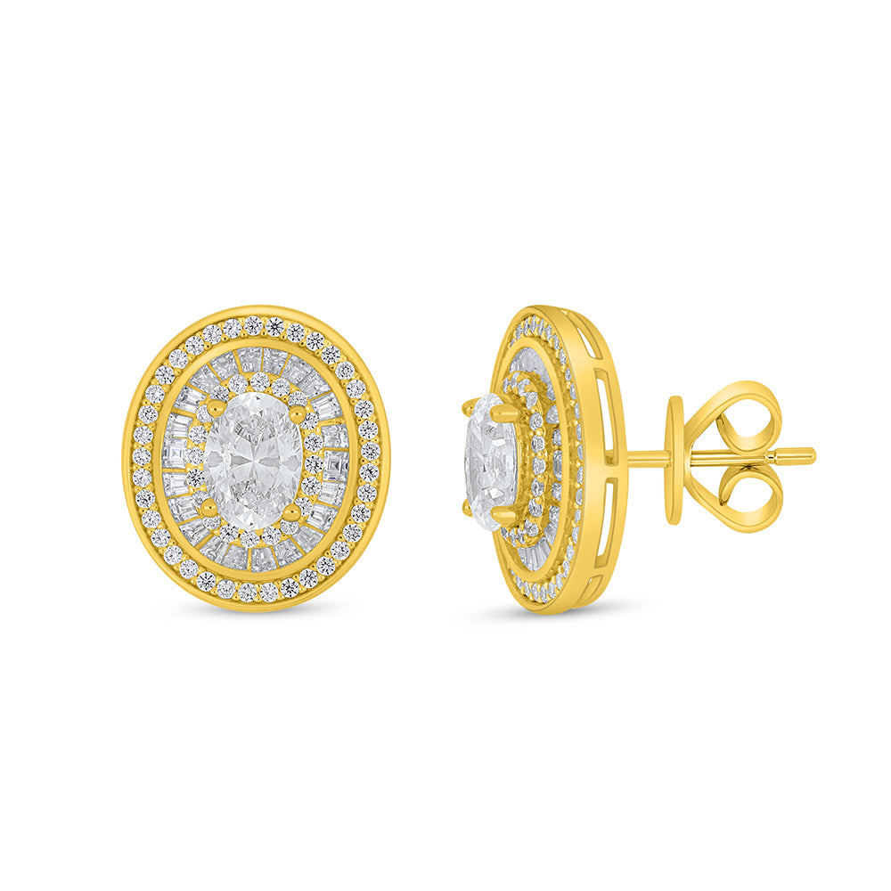 Sterling Silver 925 Earring Golden Plated Embedded With Diamond Zircon And White Zircon