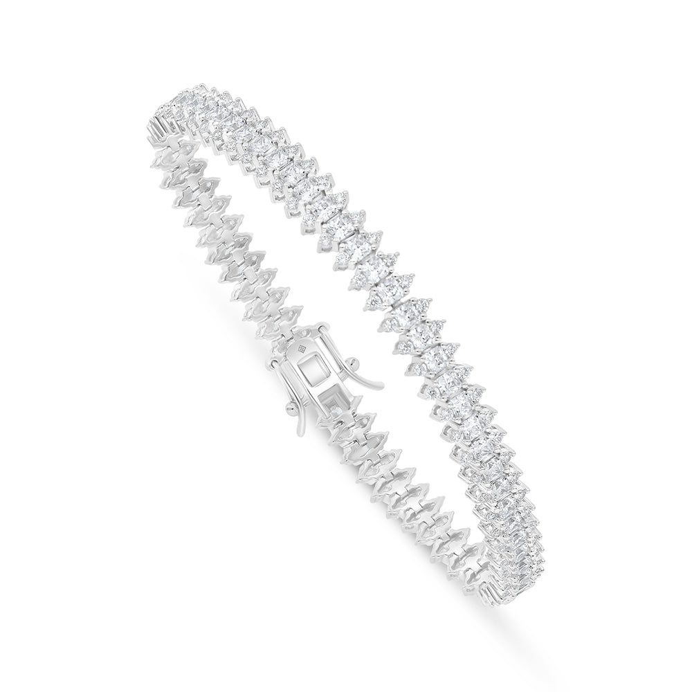 Sterling Silver 925 Bracelet Rhodium Plated Embedded With White Zircon