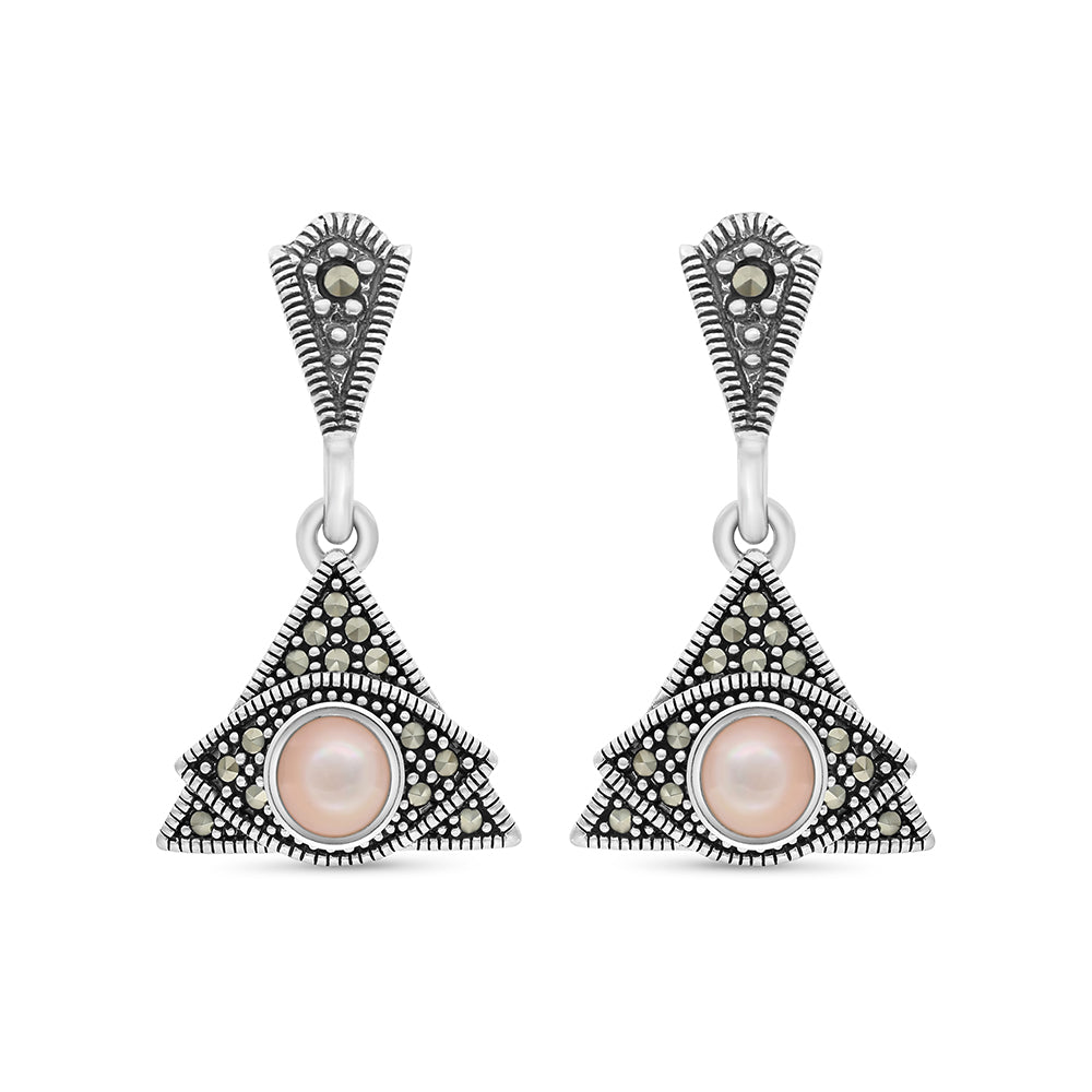 اقراط من الفضة الخالصة عيار 925 مرصعه احجار صدف وردي طبيعي و ماركسايت