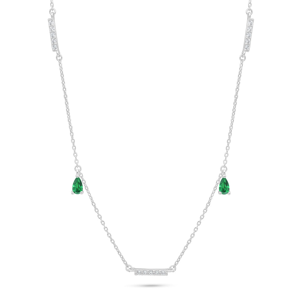 Sterling Silver 925 Necklace Rhodium Plated Embedded With Emerald Zircon And White Zircon