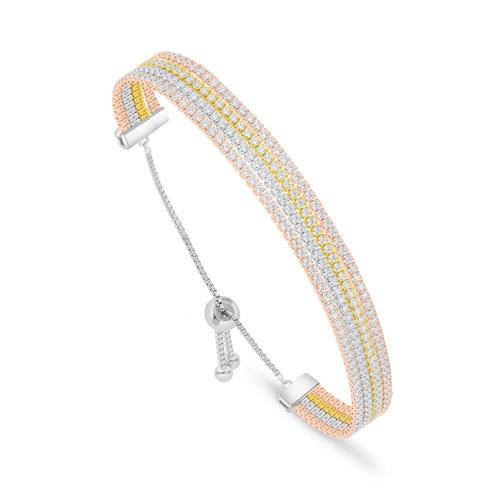 اسورة من الفضة الخالصة عيار 925 مطلية روديوم و ذهبي و ذهبي روز مرصعة فص ابيض