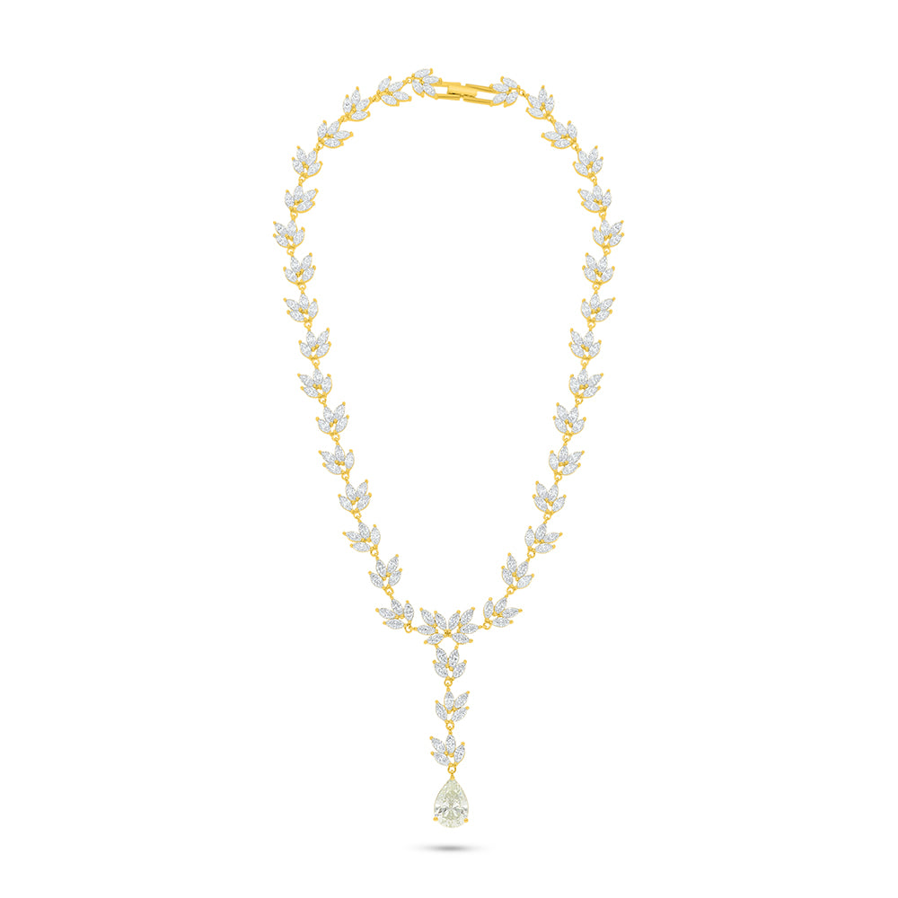 عقد من الفضة الخالصة عيار 925 مطلي ذهبي مرصع بالزركون الكناري الالماسي و فص ابيض